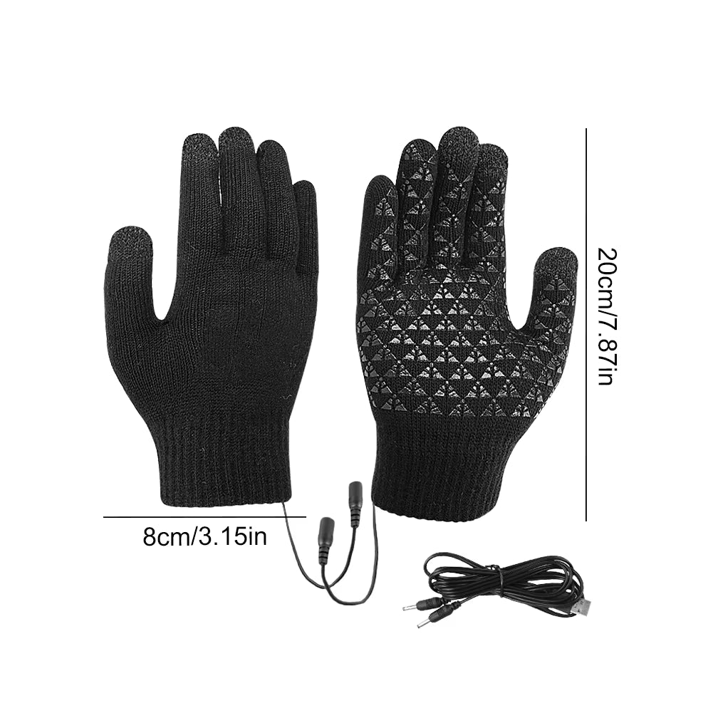 Electric Heated Gloves Touch Screen Outdoor Riding Skiing Mitten USB Heated Gloves for Backpacking Mountaineering (No Battery)